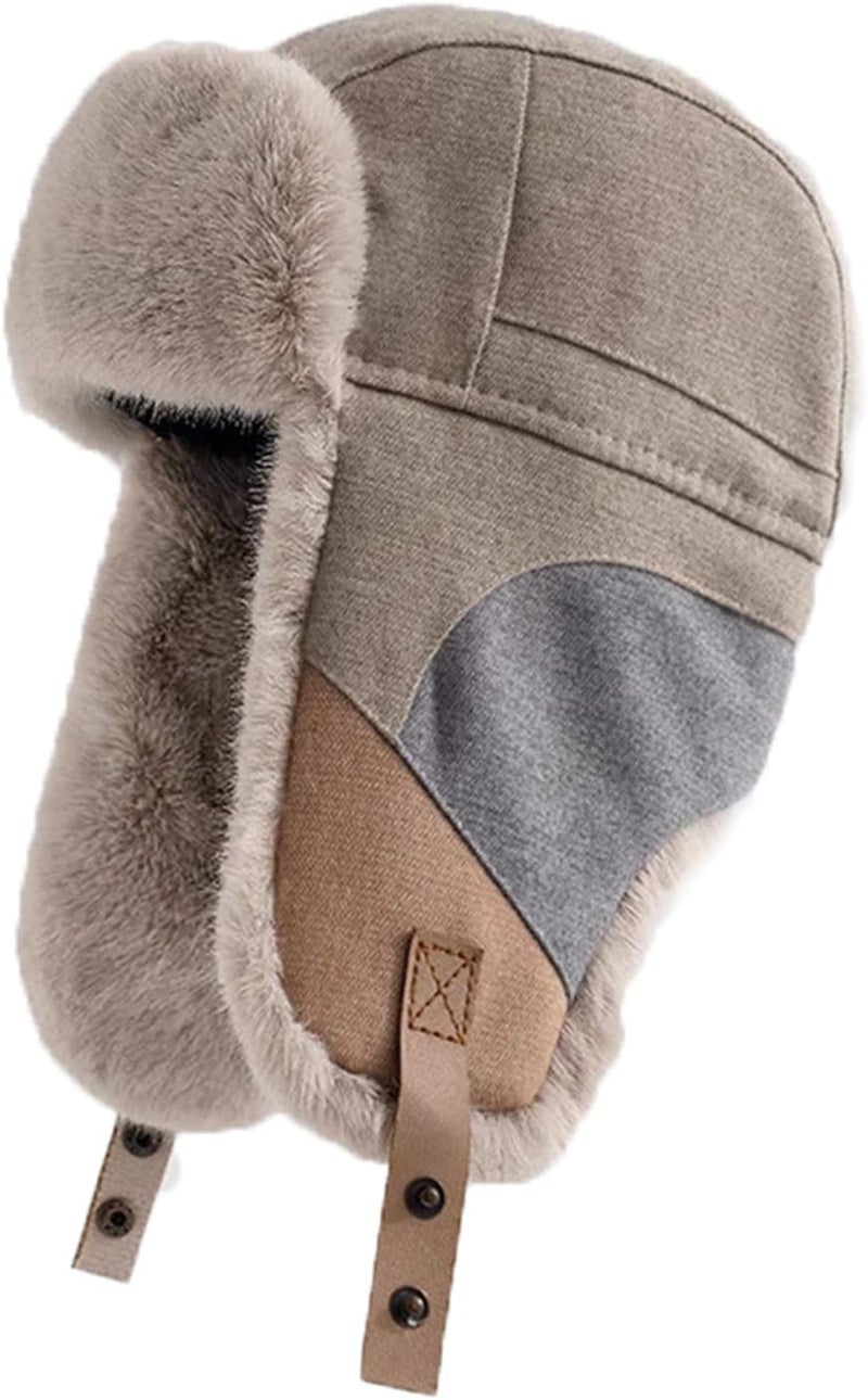 PURFUN Men Women Faux Fur Trapper Hat Stylish Splicing Color Winter Ski Hunting Hat Elders Warm Plush Ushanka Earflap Cap - Image 1